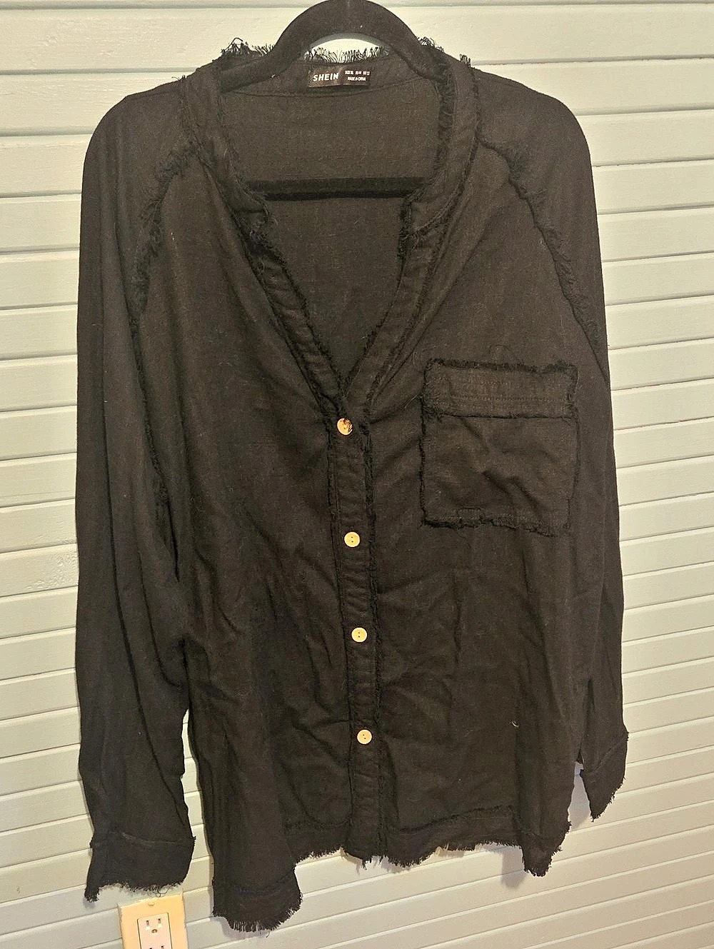 SHEIN Black Linen Blend Frayed Hem Size XL
